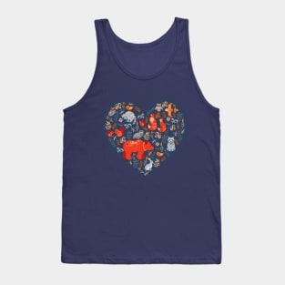 Forest animals and birds on the background of the heart. Tank Top